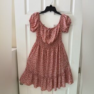 NWT Pink and White Ruffled Sundress with Cap Puff Sleevesj
